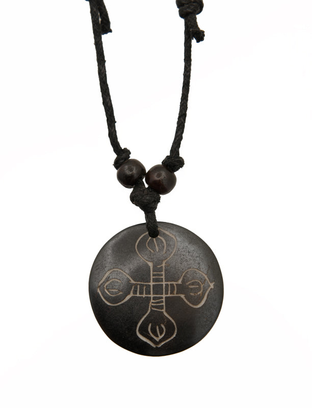 Collier Pendentif Équitable Tibétain Ethnique Tribal Double Dorje Vajra