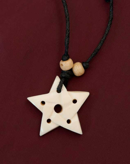 Collier Pendentif Équitable Tibétain Ethnique Tribal Étoile Pentagramme