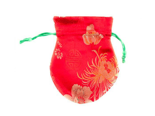 Pochette à Mala tibétaine rouge – Écrin sacré en brocart artisanal népalais