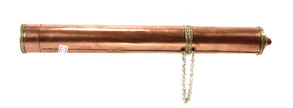 Étui à encens tibétain en cuivre et laiton – porte-manuscrit artisanal du Népal