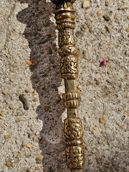 Khatvanga Tibétain avec Trident avec Brocart – Sceptre Rituel du Bouddhisme Tantrique