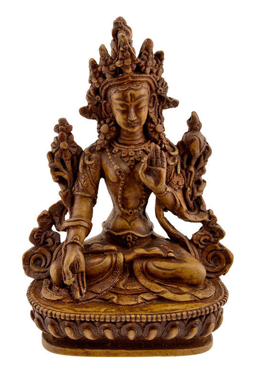Statue Bouddhiste Tara Blanche En Résine Beige – Symbole De Compassion Et De Longévité