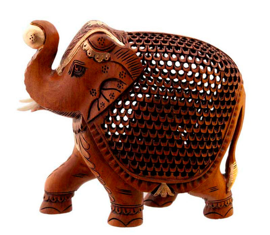 Éléphant En Dentelle De Bois De Kadam – Trompe En L’Air – Artisanat Indien
