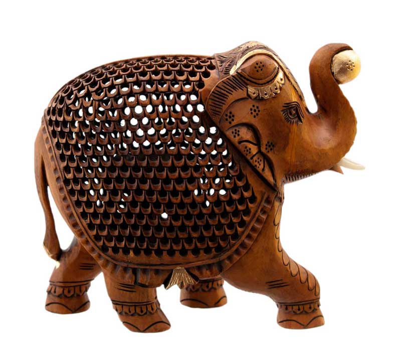 Éléphant En Dentelle De Bois De Kadam – Trompe En L’Air – Artisanat Indien