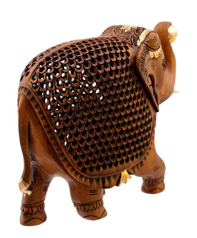 Éléphant En Dentelle De Bois De Kadam – Trompe En L’Air – Artisanat Indien