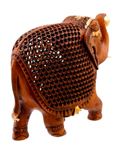 Éléphant En Dentelle De Bois De Kadam – Trompe En L’Air – Artisanat Indien