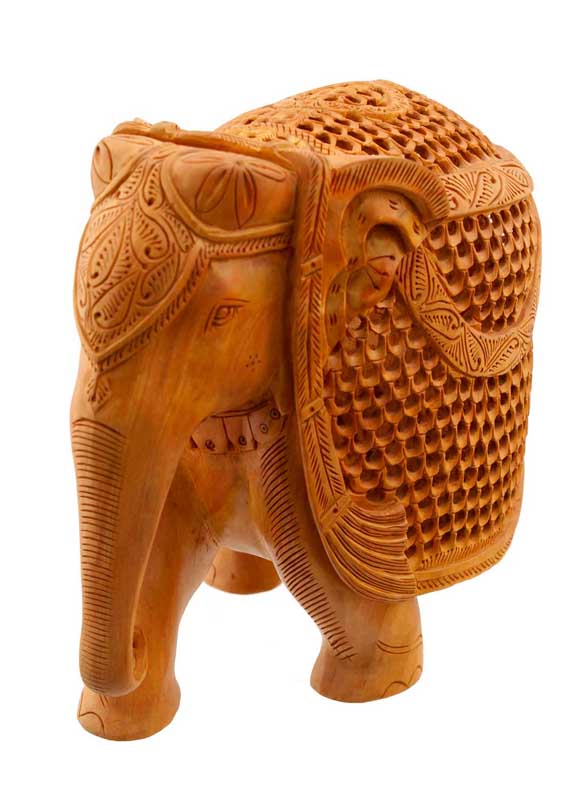 Éléphant En Dentelle De Bois De Kadam Avec Son Petit – Artisanat Indien
