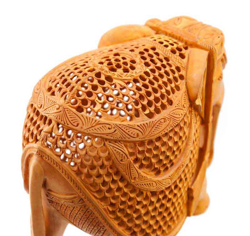 Éléphant En Dentelle De Bois De Kadam Avec Son Petit – Artisanat Indien