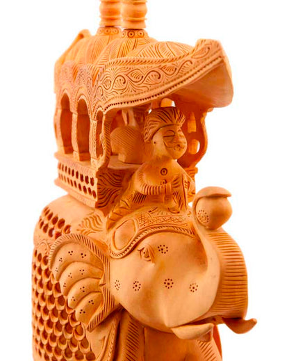 Éléphant En Dentelle De Bois De Kadam Avec Maharaja Et Petit Éléphant – Artisanat Indien