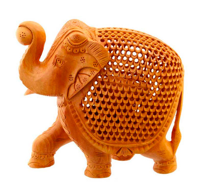 Éléphant En Dentelle De Bois De Kadam – Trompe En L’Air – Artisanat Indien