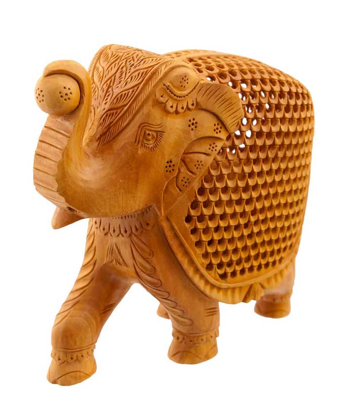 Éléphant En Dentelle De Bois De Kadam – Trompe En L’Air – Artisanat Indien