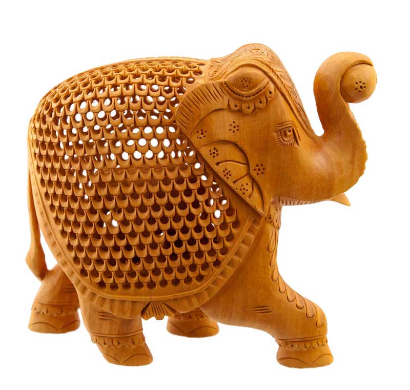 Éléphant En Dentelle De Bois De Kadam – Trompe En L’Air – Artisanat Indien