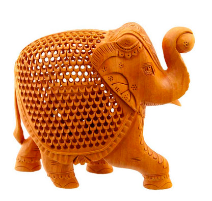 Éléphant En Dentelle De Bois De Kadam – Trompe En L’Air – Artisanat Indien