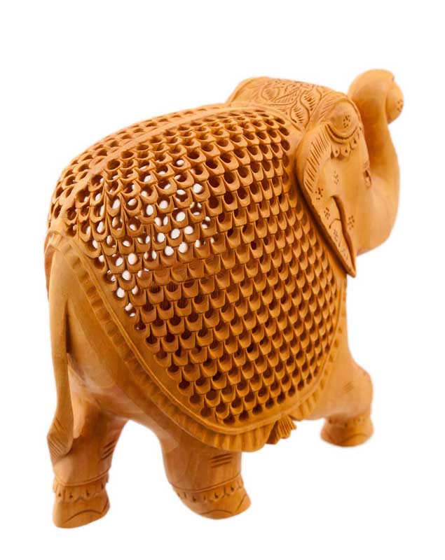 Éléphant En Dentelle De Bois De Kadam – Trompe En L’Air – Artisanat Indien