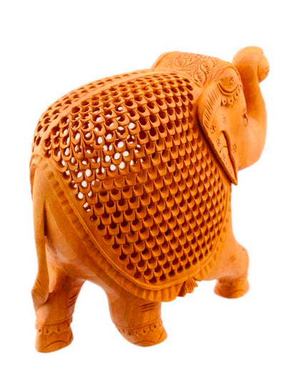 Éléphant En Dentelle De Bois De Kadam – Trompe En L’Air – Artisanat Indien