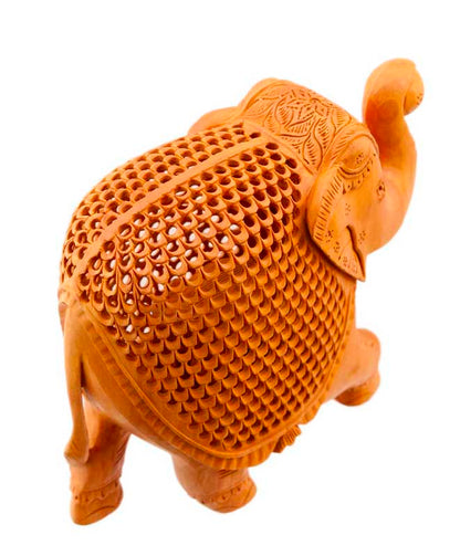 Éléphant En Dentelle De Bois De Kadam – Trompe En L’Air – Artisanat Indien