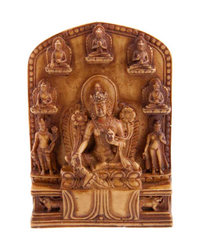 Statue Bouddhiste Tara Verte En Résine Marron Beige – Artisanat Du Népal