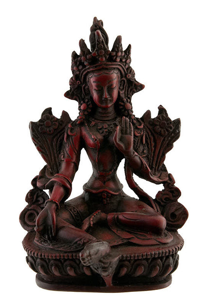Statue Bouddhiste Tara Verte En Résine Bordeaux – Symbole De Compassion Et De Sagesse