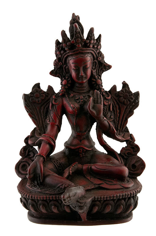 Statue Bouddhiste Tara Verte En Résine Bordeaux – Symbole De Compassion Et De Sagesse