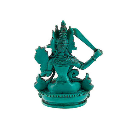 Statue Manjushri en Résine Turquoise 16 cm – Déité Bouddhiste Tibétaine du Népal