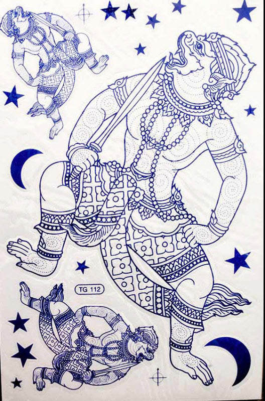 Stickers Hanuman Bleu Thaïlande – Autocollant Sak Yant en Vinyle