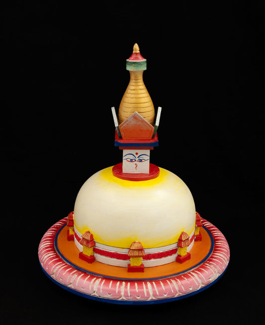 Chorten Stupa Tibétain En Bois Peint – Yeux De Bouddha – Artisanat Du Népal
