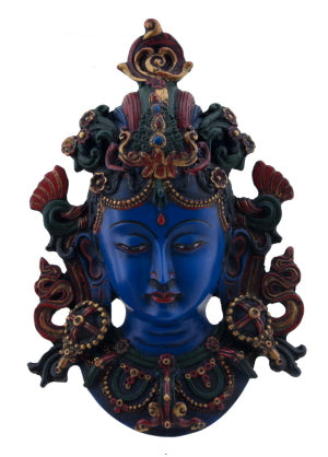 Masque Mural Bouddhiste Tara En Résine Bleu Lapis-Lazuli – Grande Décoration Spirituelle