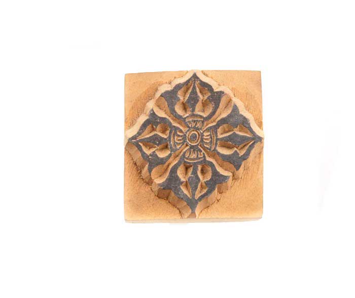 Tampon Encreur En Bois Sculpté Double Dorje Bouddhiste Tibétain