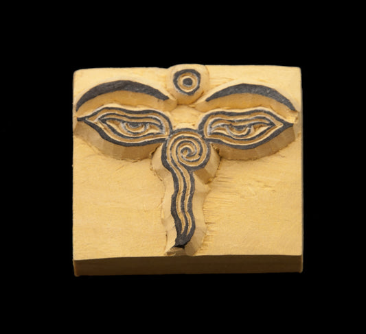 Tampon Encreur Bouddhique En Bois Sculpté Yeux De Bouddha Symbole Tibétain