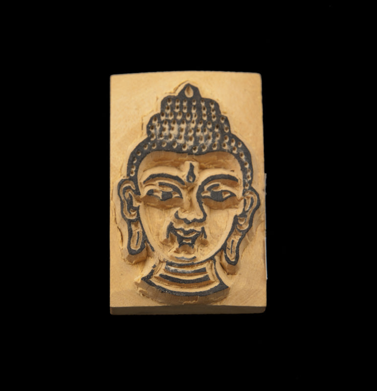 Tampon Encreur Bouddhique En Bois Sculpté Tête De Bouddha Symbole Tibétain