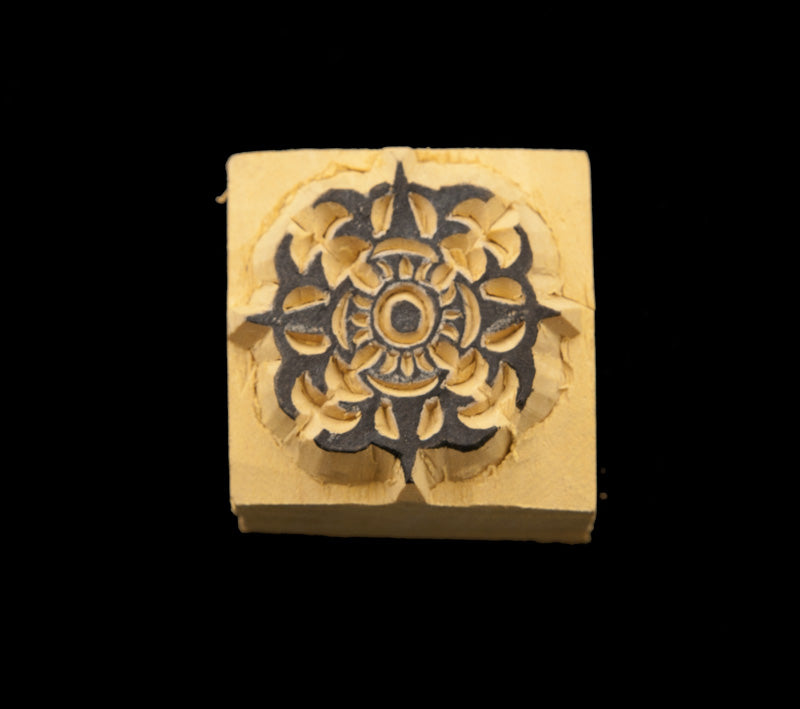 Tampon Encreur En Bois Sculpté Double Dorje Vajra Bouddhiste Tibétain
