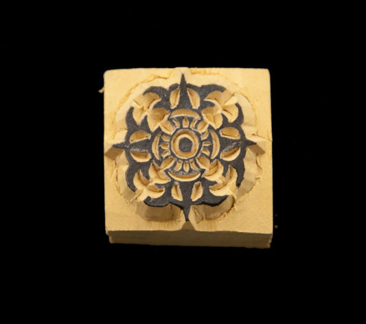 Tampon Encreur En Bois Sculpté Double Dorje Vajra Bouddhiste Tibétain