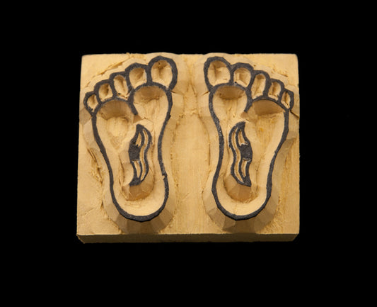 Tampon Encreur Bouddhique En Bois Sculpté Pied Yeux De Bouddha Symbole Tibétain