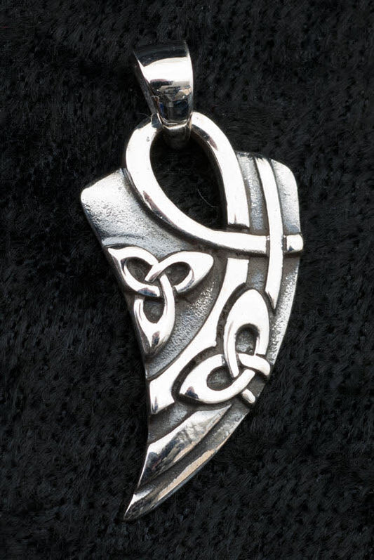 Pendentif griffe dent de tigre triquetra celtique en argent 925 – Bijou ethnique puissant et symbolique