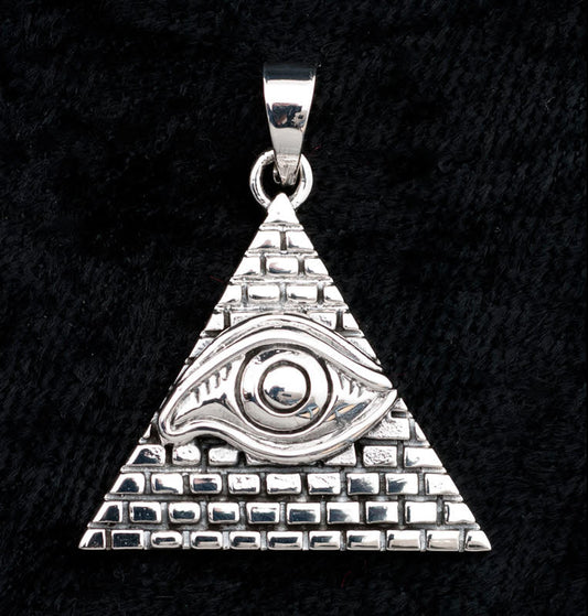 Pendentif Pyramide et Œil de la Providence en Argent 925 – Géométrie Sacrée et Vision Symbolique